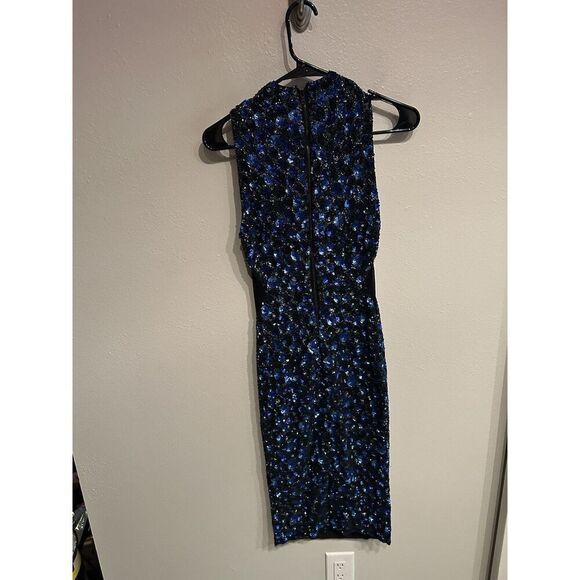 Alice + Olivia Stacey Bendet Sequin Dress Cobalt Blue Black Midi Sheath Size 2 - Picture 8 of 9